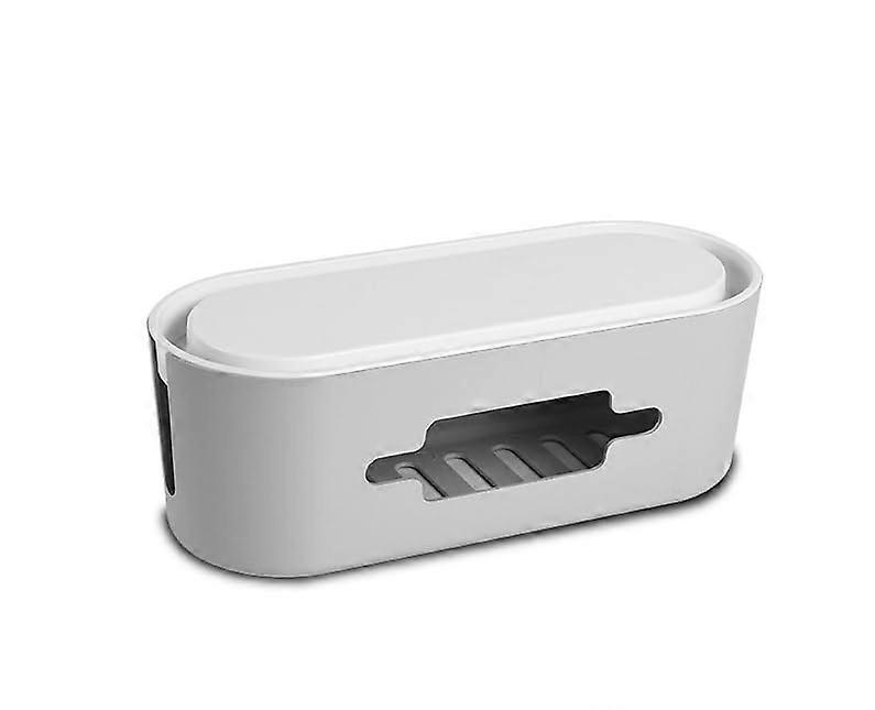 Cable Management Box with Bamboo Lid, Cable Storage, Tidy Workplace (Grey)