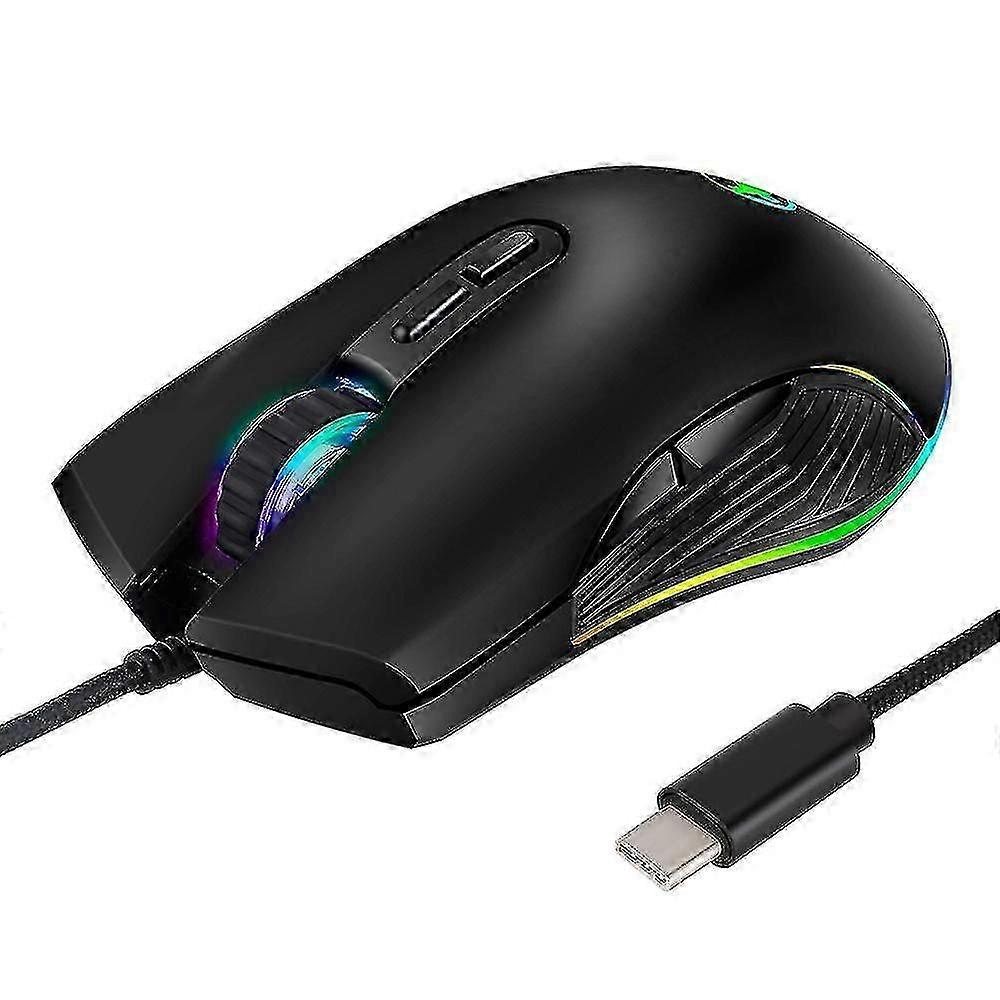 USB C Mouse Type C Ergonomic Wired Mouse RGB Optical Mouse