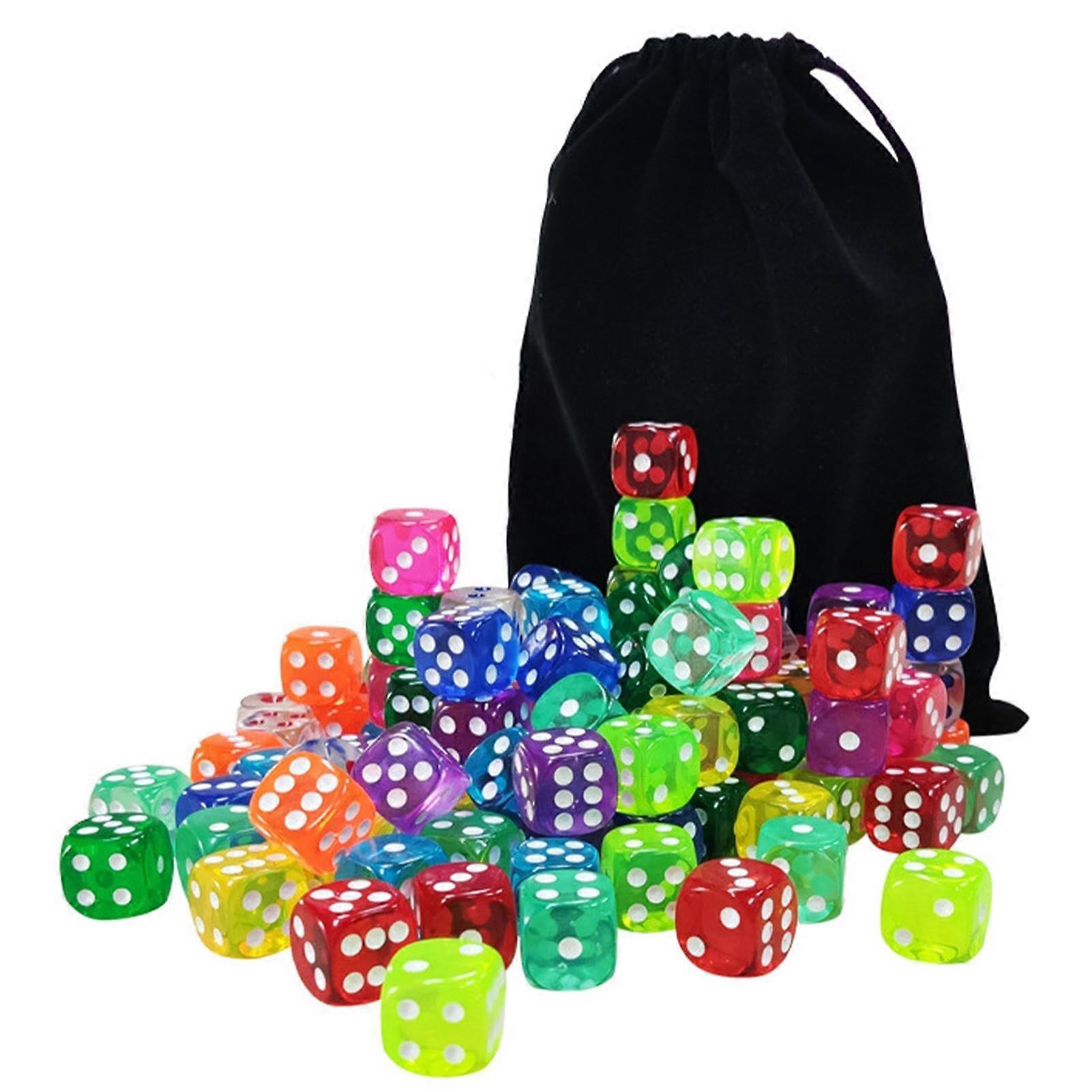 Colored Dice Set for Classroom Use, 100 Durable Large Colorful Dice with Drawstring Storage Bag for Math Learning Activities