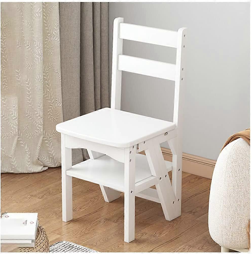 4 Step Ladder, Folding Ladder Stool Solid Wood, Wider Pedals, Multipurpose Step Ladder/Chair, Lockable, Heavy Duty