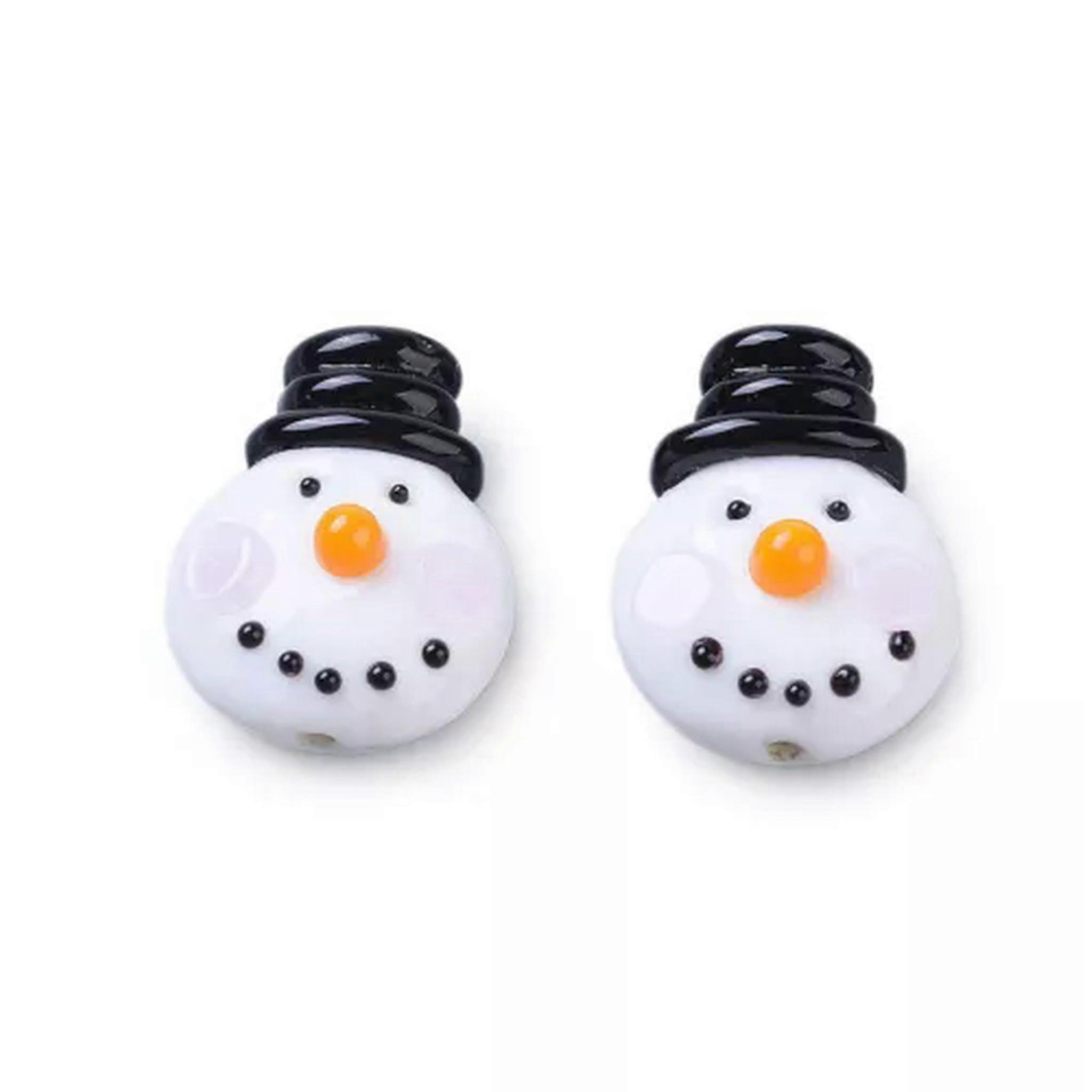 20 x Christbaumperlen, Weihnachtsmotiv, Lampwork, lose, holprige Perlen – Schneemann (27 mm)