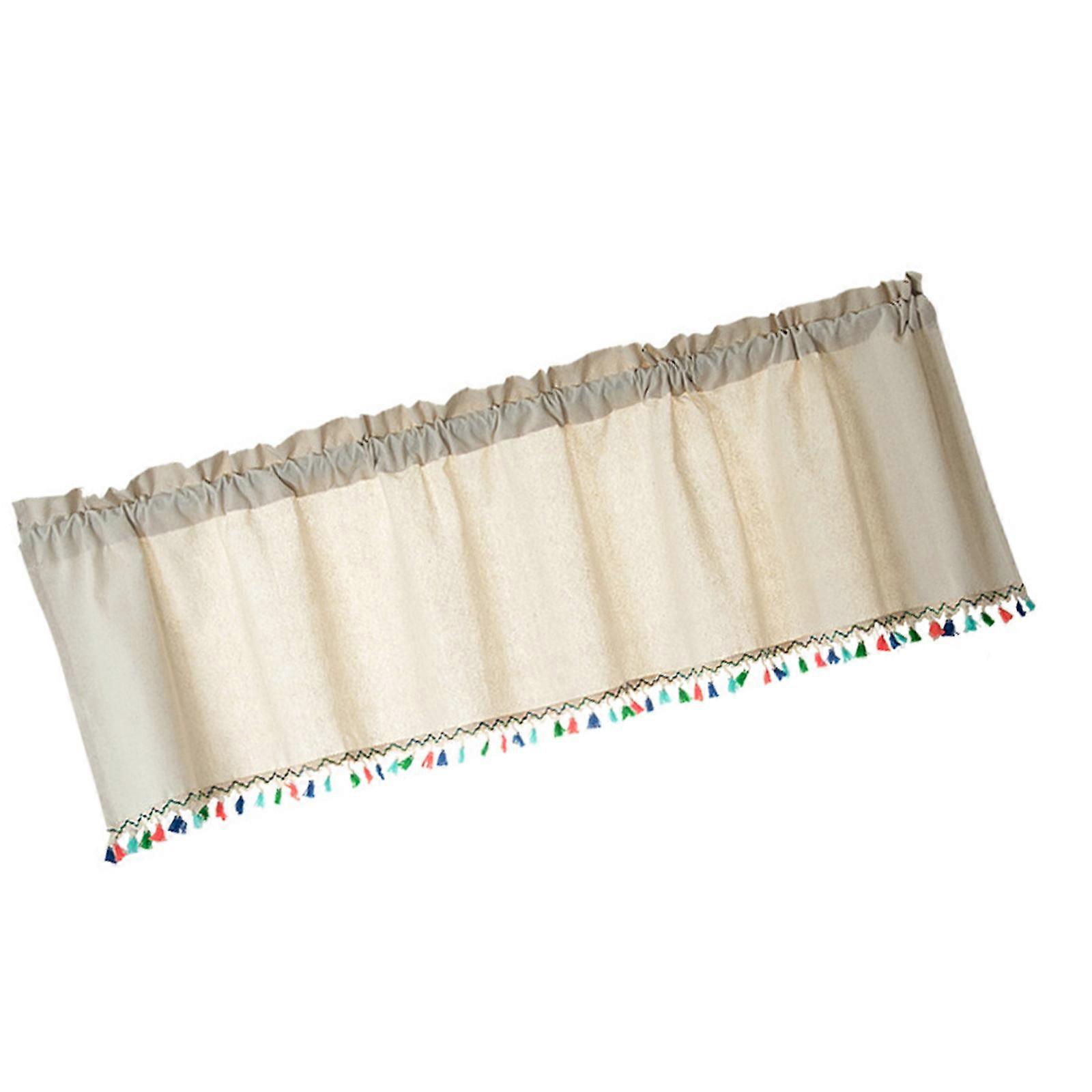 Short Curtain With Colorful Tassels For Home Decors Semi Sheer Window Drape Valance Panel Easy Installation Rod Pocket  rice