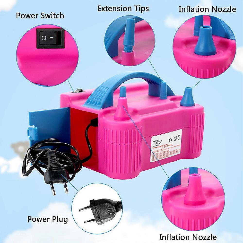 220V-240V Electric Balloon Inflator Pump High Power Air Blower Pump with 4 Extension Nozzles Dual Pump Nozzles Fast Portable Inflatable Tool