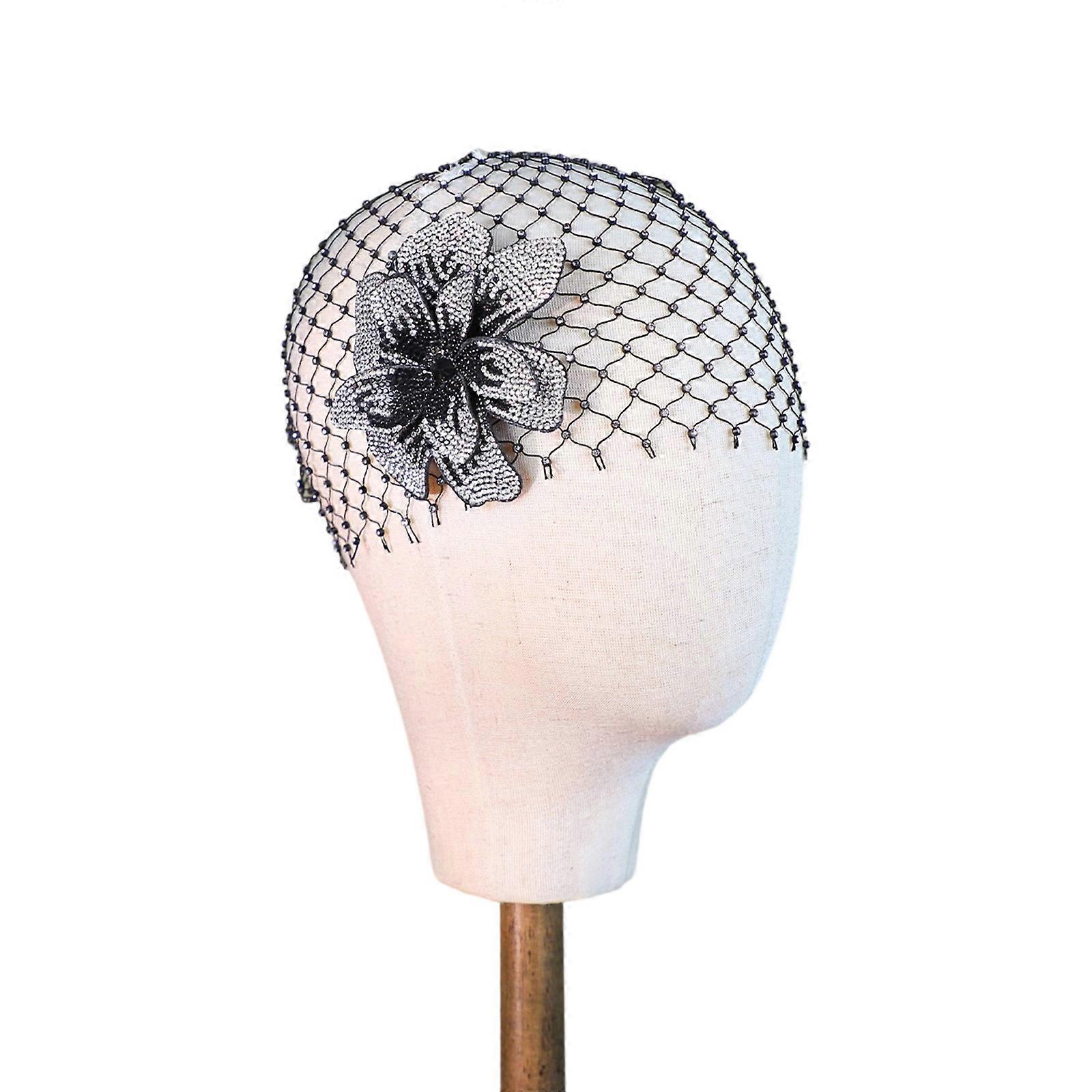 Lightweight Mesh Veil With Crystal Flower Design For Bride Parties And Special Occasion  Silver