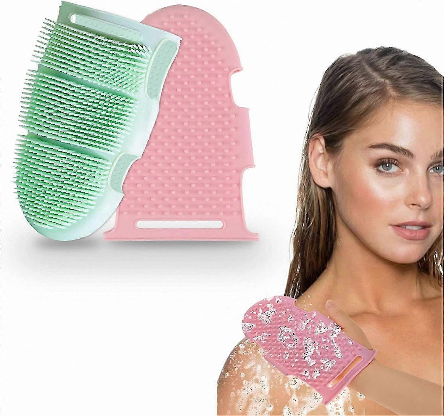 Set of 2 Silicone Bath Brushes for Skin Exfoliation and Body Scrubbing in Shower Use