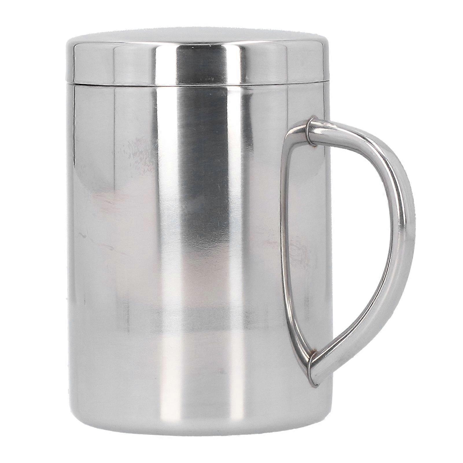 Stainless Steel DoubleLayer Coffee Cup with Handle Children's Cup with Lid Heat Insulation and AntiScalding Cup
