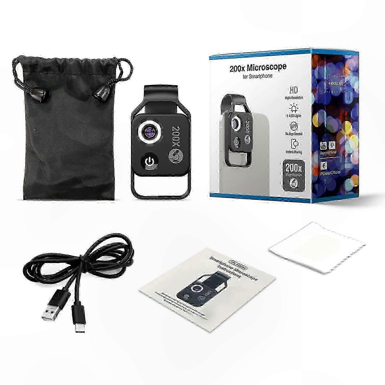 200x Magnification Clip-On Microscope Lens for Phone, Portable Nano Zoom Accessory for High-Tech Exploration