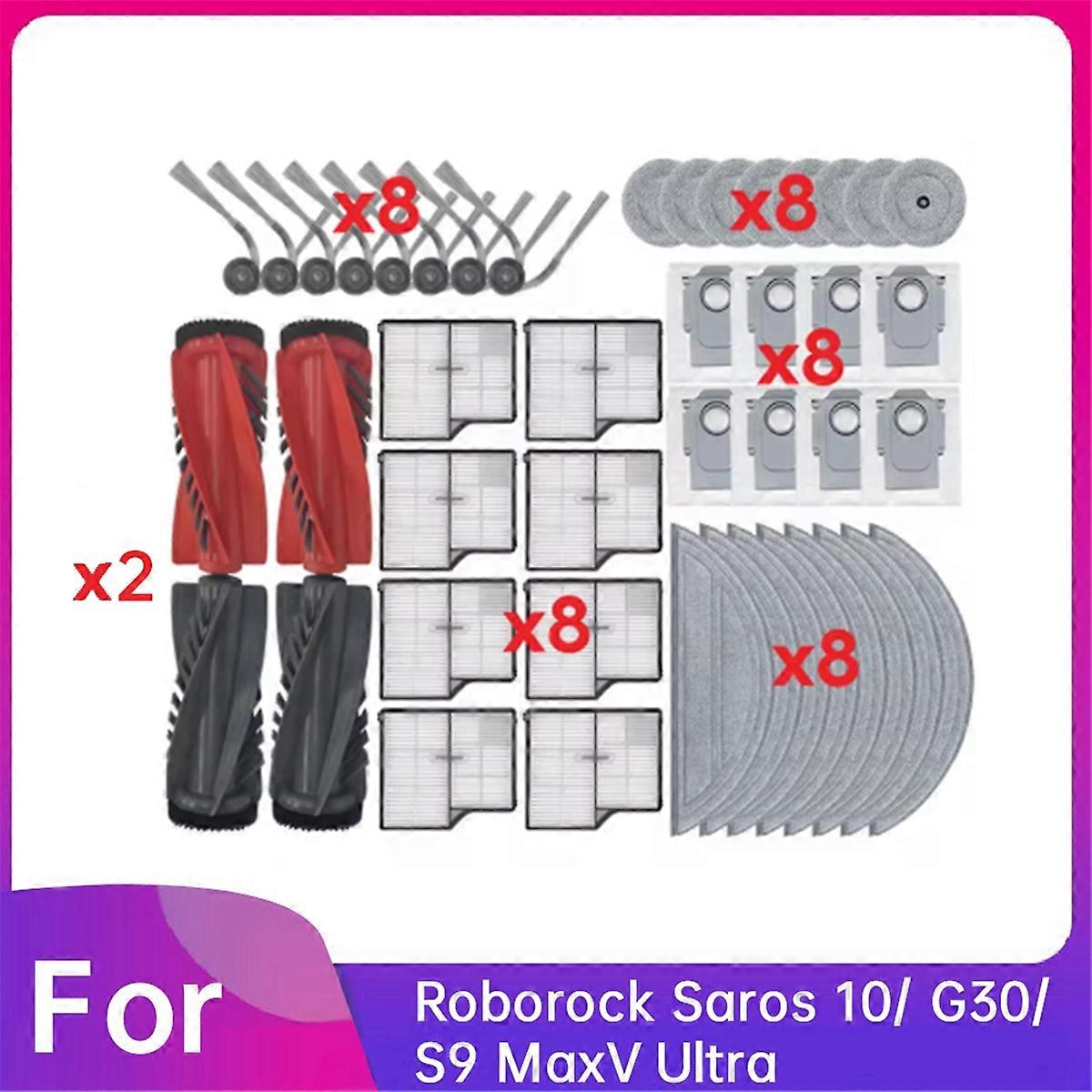 44 Pcs for Saros 10/ G30/ S9 MaxV Ultra Sweeper Accessories Roller Side Brush HEPA Filter Mop Pad Dust Bag