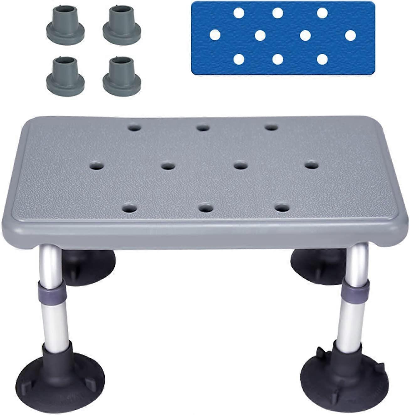Adjustable Shower Chair For Bathtub, Nonskid Bathing Bench With Seat Holes, Light Grey Suction Cup Foot
