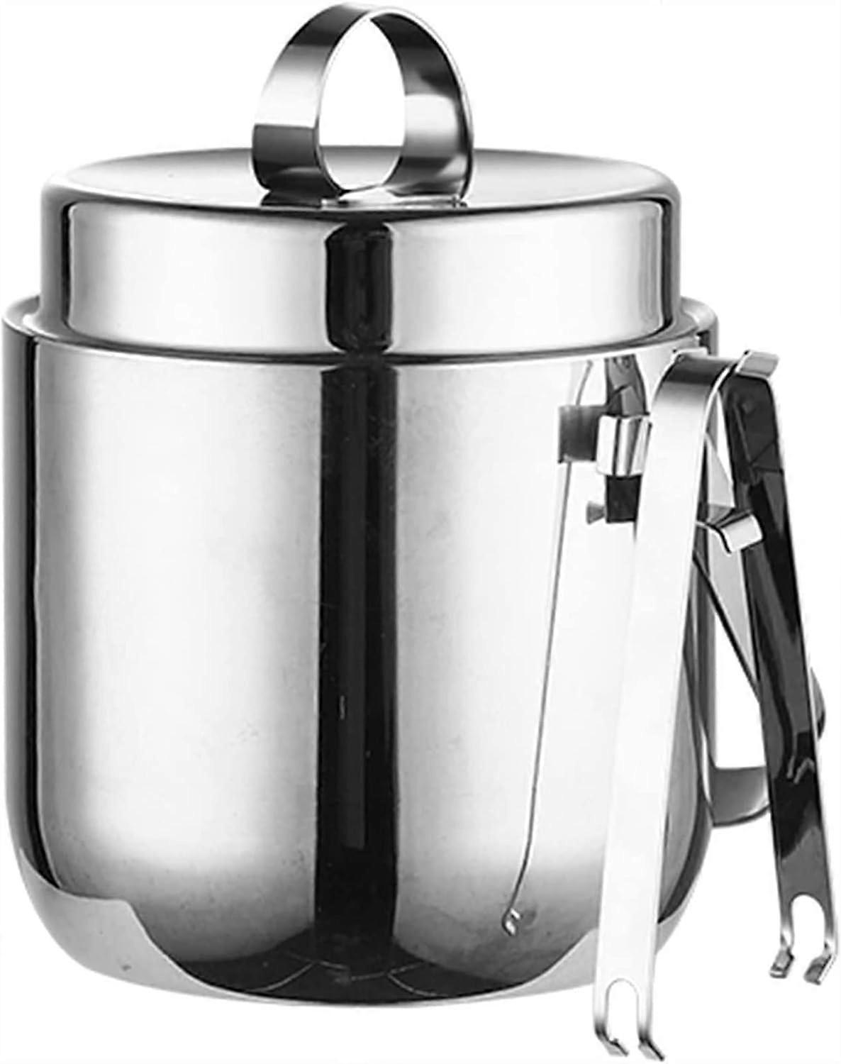 Ice Bucket, DoubleWalled Stainless Steel Insulated Ice Bucket With Ice Tongs, Silver, For Luxury Wine Coolers Parties