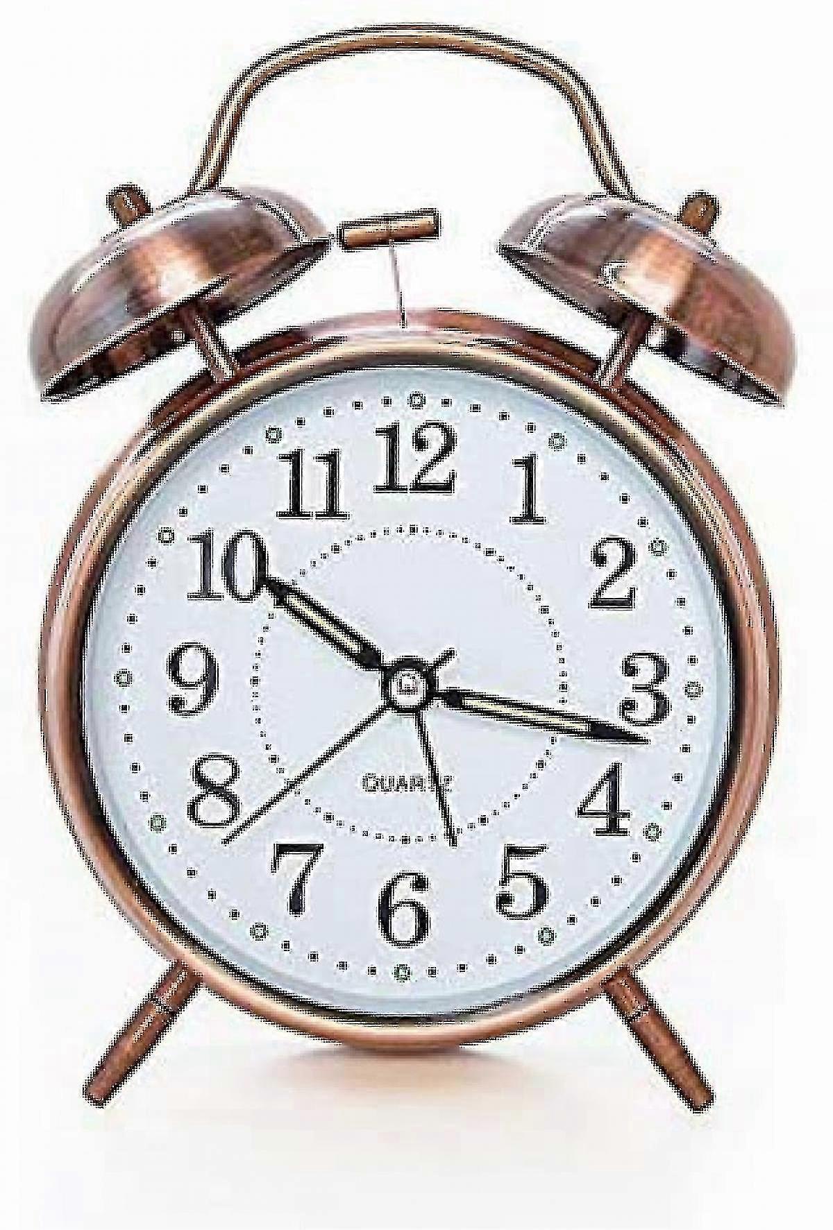 2025 [loud Sound For Deep Sleepers] 4'' Twin Bell Alarm Clock With Backlight, Battery Operated, Loud Alarm By Retro Style (red Brown)