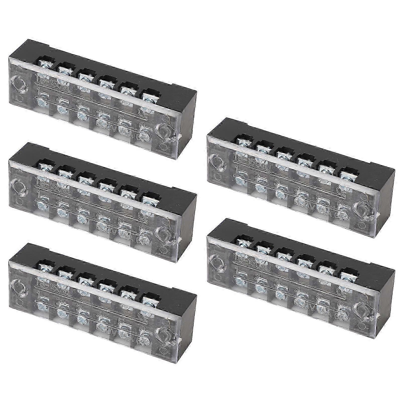 5 Sets 6 Position Blocks M3 Screw Terminal Block with Short Connector Barrier Strips 15A 600V 2025