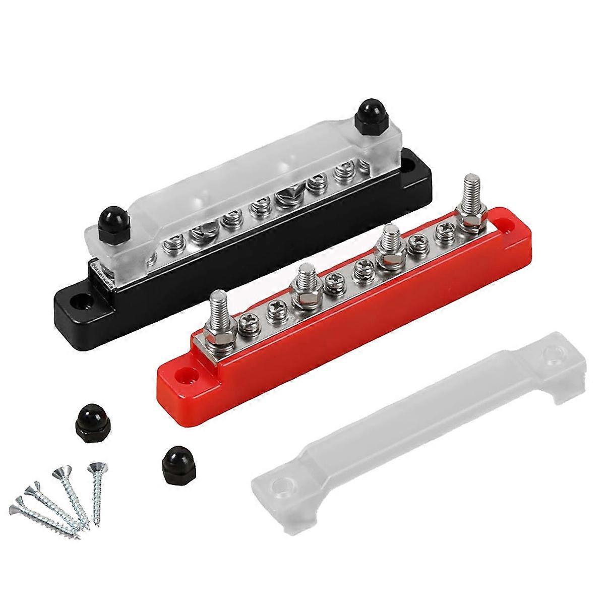 2 PCS Power Distribution Block, 150A 12V DC Professional Bus Bar with Cover and Screws, Battery Busbar Terminal Block