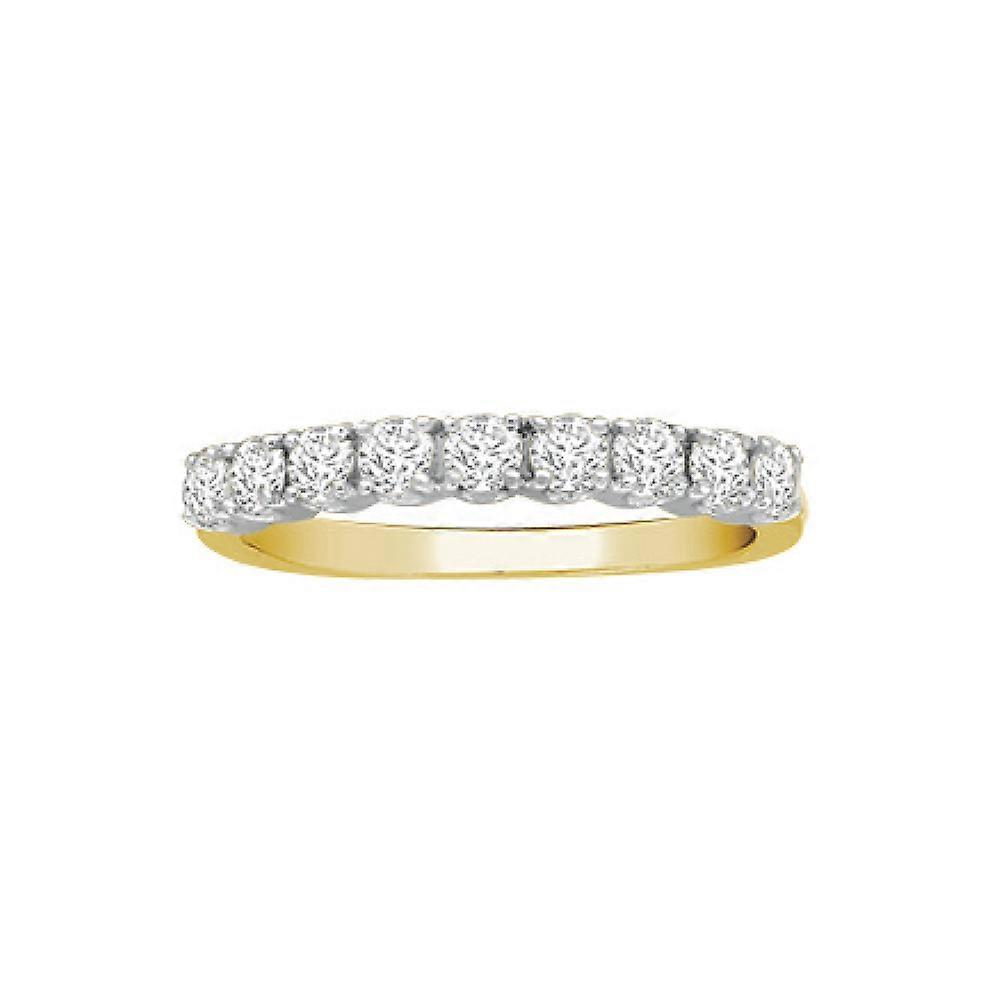 Jewelco London 实心 18K 黄金 4 爪圆形 G SI1 0.75 克拉钻石 9 石永恒戒指 3 毫米
