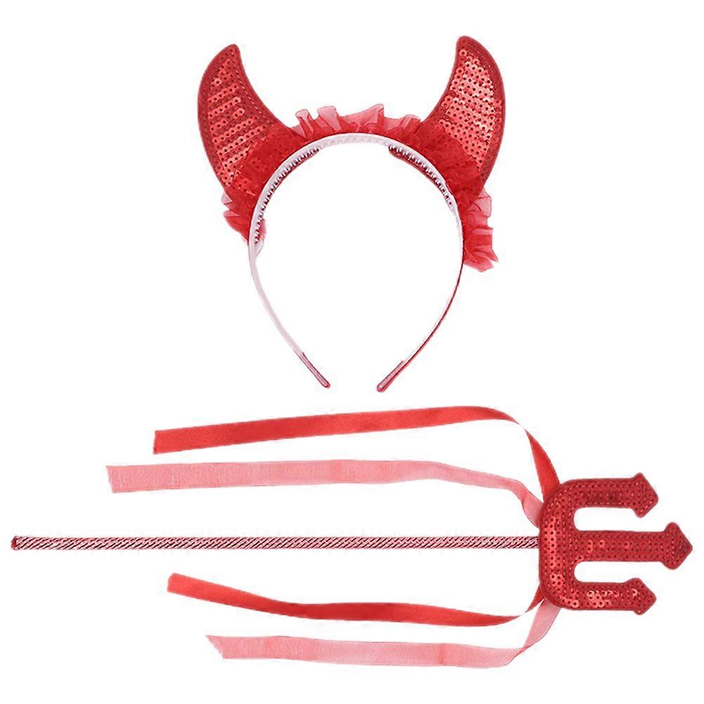 Horns Headband Set for Halloween Party with Wand Prop 1Set