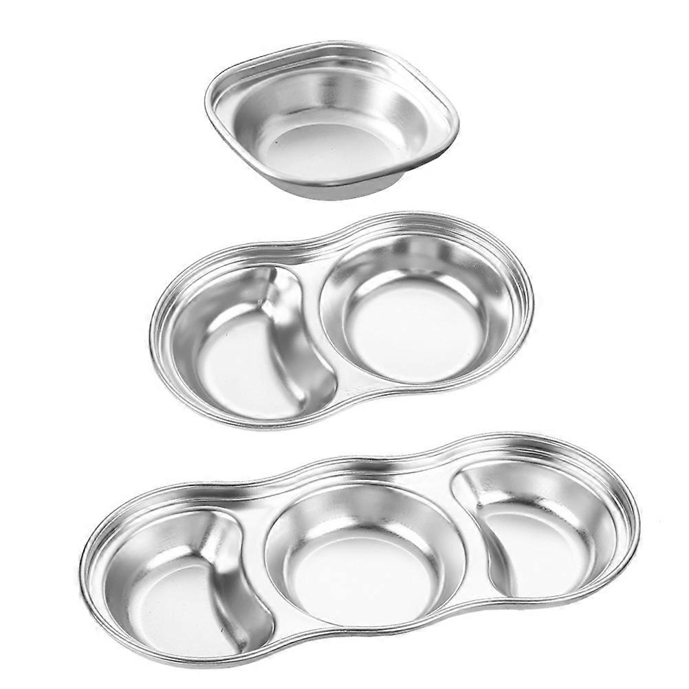 Seasoning Dish Grid Appetizer Dish for Kitchen Use Stainless Steel 3Pcs