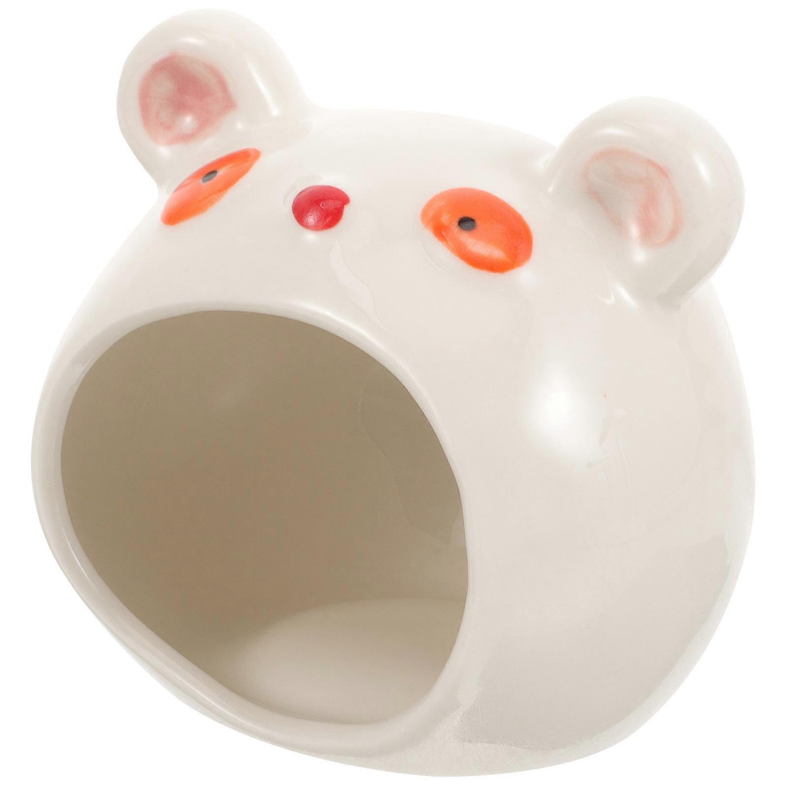 Small Pet Hamster Hideout Ceramic Bear Shape White Hiding Function 1Set