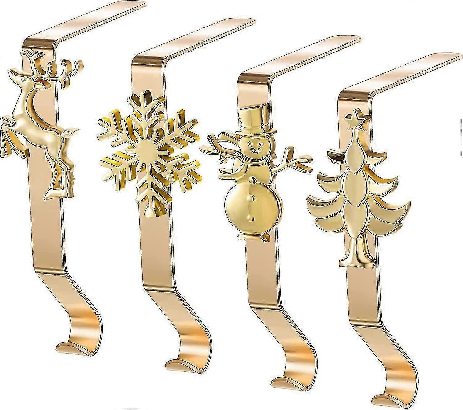 4 Pieces Christmas Stocking Holders for Mantel Christmas Stocking Hangers Hooks 4 Styles Fireplace Stocking Grips Xmas Stocking Hanging Holders for Ch