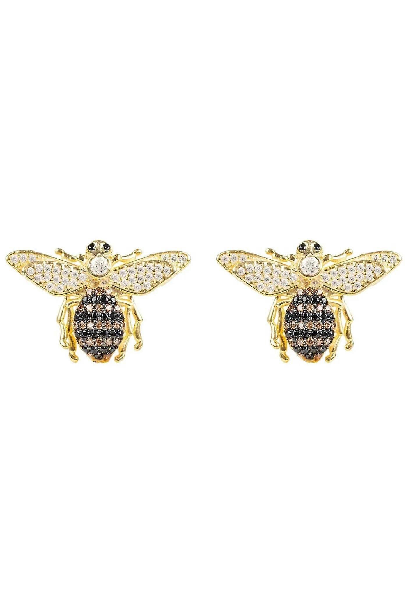Latelita Honey Bee Stud Earrings in Gold - Sterling Silver with 22ct Gold Dip and Sparkling Zircons - Size: Unknown