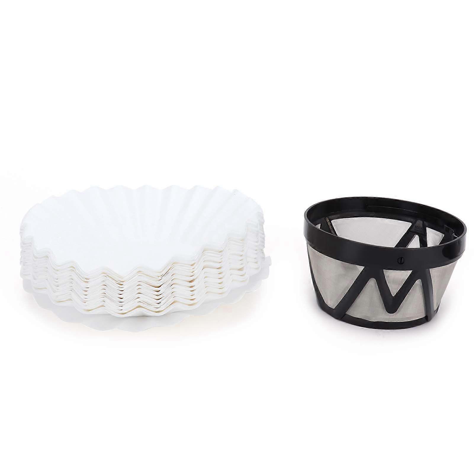 Reusable Coffee Filter Basket Cup with 100Pcs Filter Paper Coffee Machine Strainer Mesh