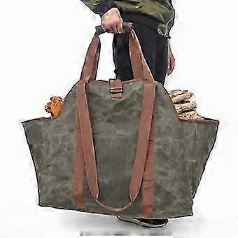 Waxed Canvas Log Carrier Tote Bag, Extra Large Durable Firewood Holder with Handles and Shoulder Strap, Heavy Duty Wood Carrying Bag for Firepl