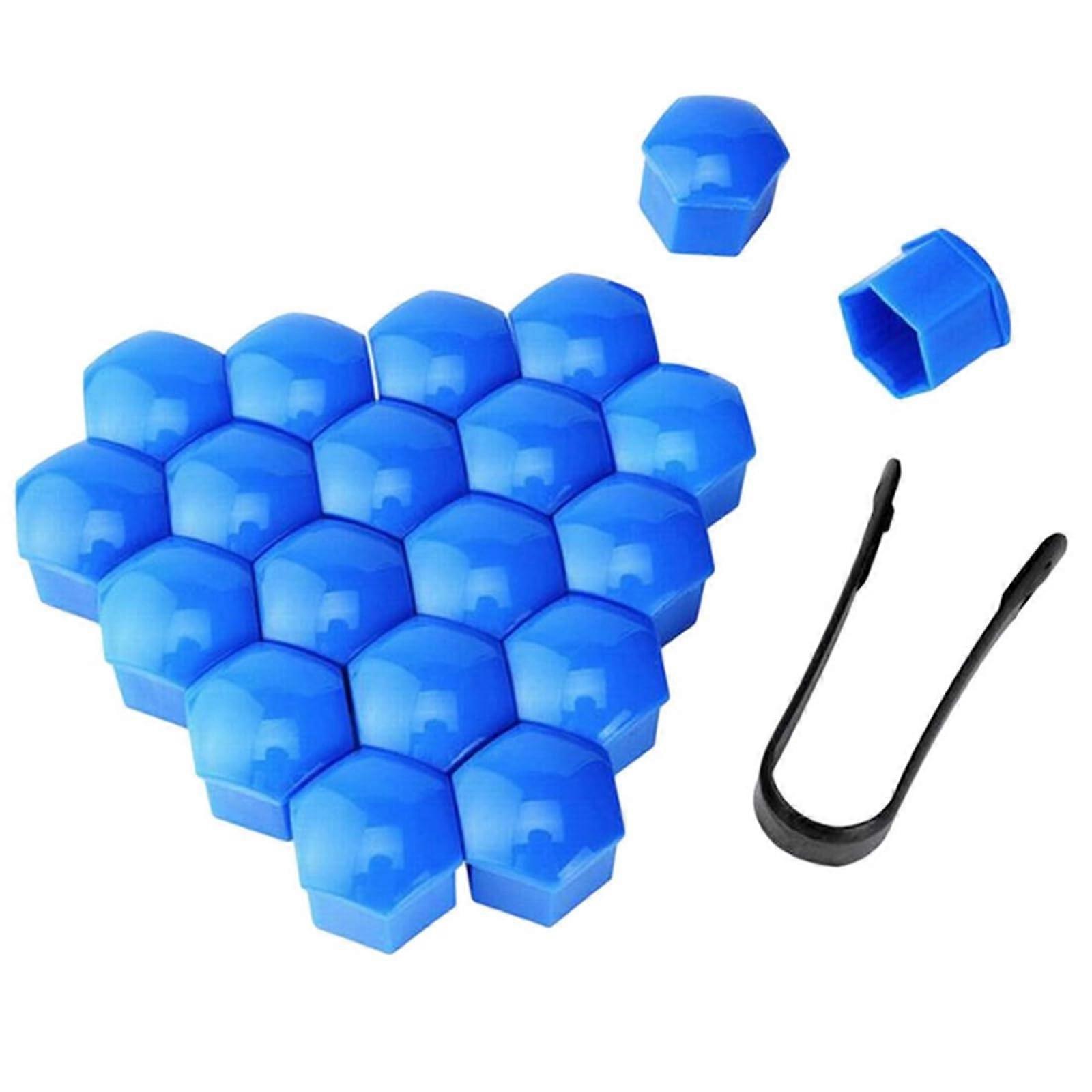 17mm Wheel Lug Nut Bolt Covers Set Of 20 With Removal Tool Plastic Tire Screw Caps Blue