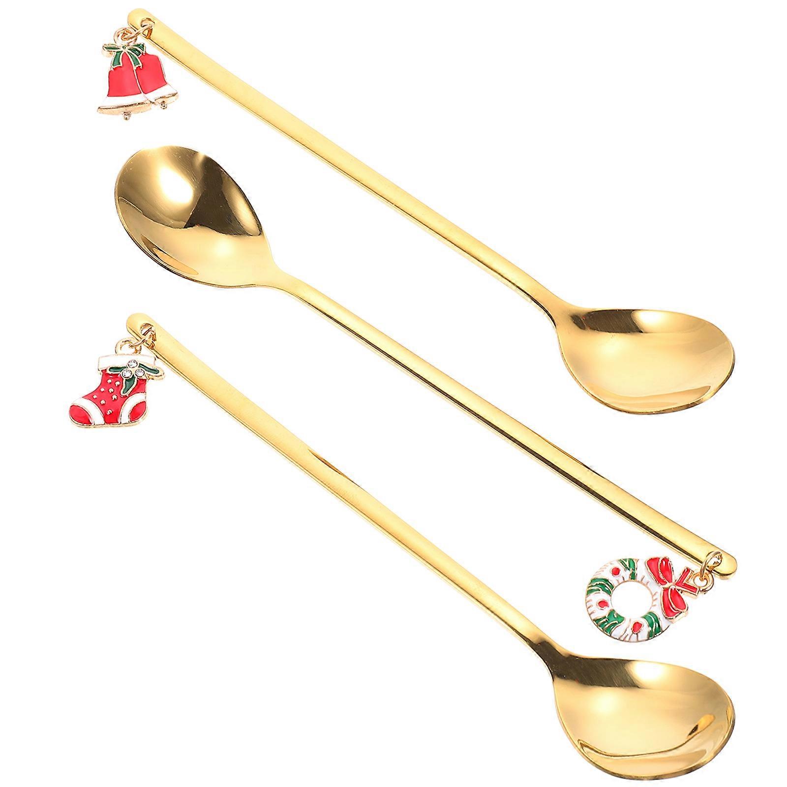 Christmas Tableware 6Pcs Dessert Spoons with Golden Pendants for Use