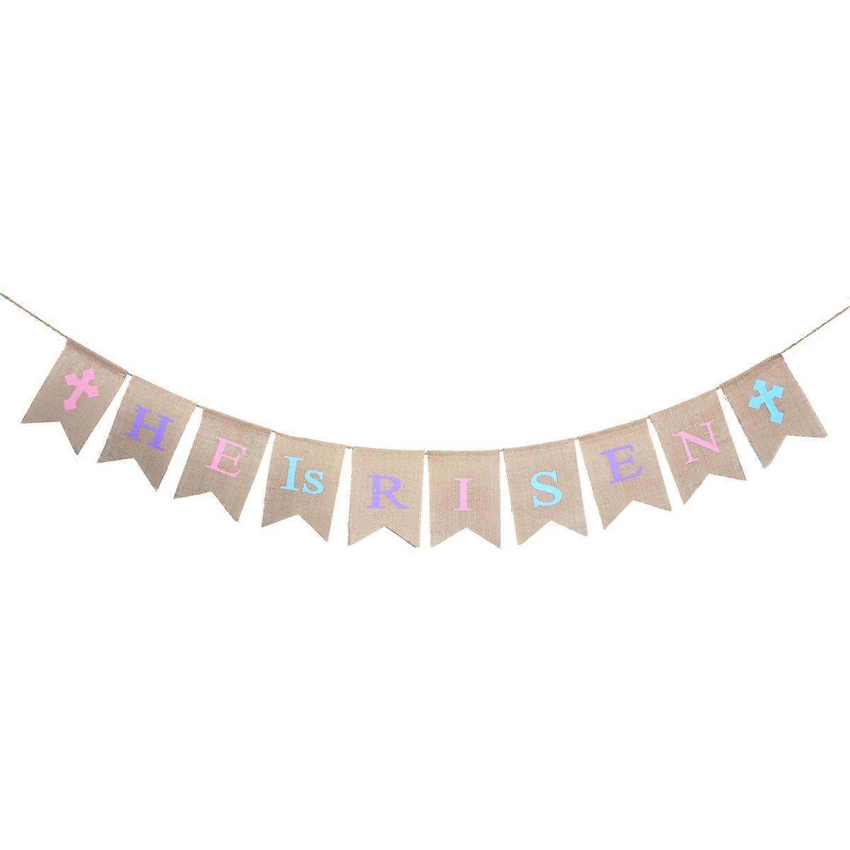 Happy Easter Banner Burlap Bunting for Decoration 3Pcs Multi Color Letters