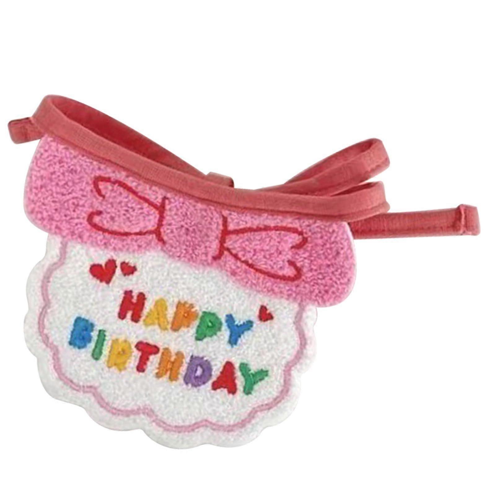 Dog Bibs and Hats, Stretchy Pink Dog Hat and Scarf Set with Cute Print for Birthday Party, Adjustable Size, Soft Material