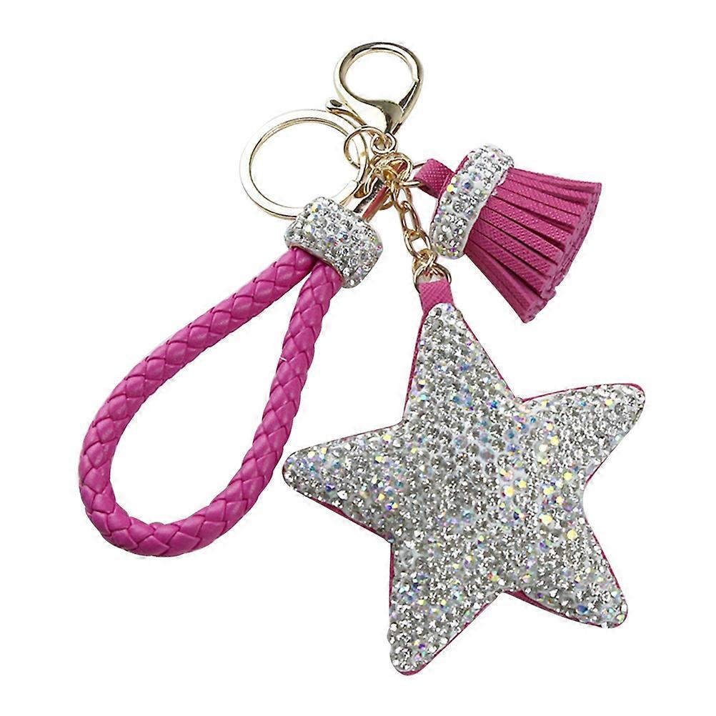 Creative Key Rings 2Pcs Rosy Rhinestone Star Keychains For Car Keys Gift Giving Daily Use Stylish Bag Hanging