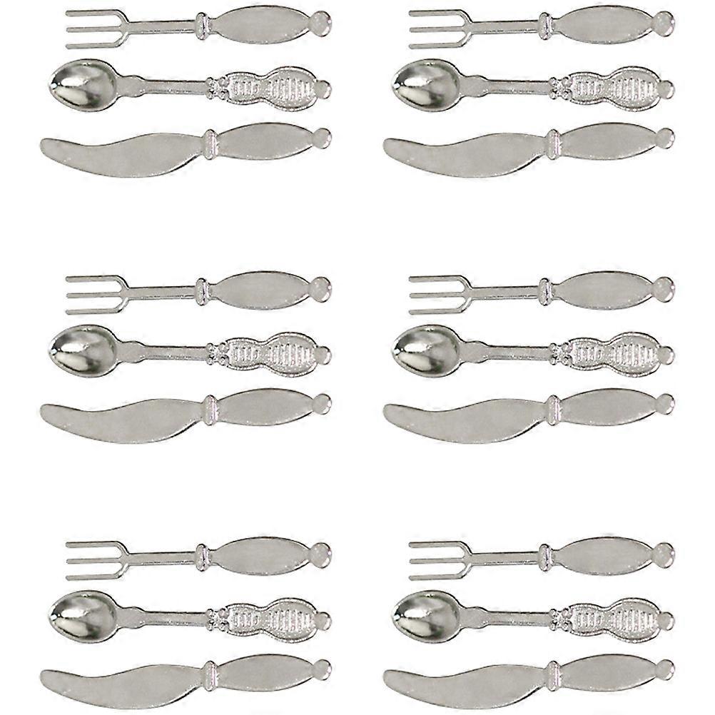 Miniature Tableware Kits Silver Flatware for Decor 18Sets Miniature Cutlery