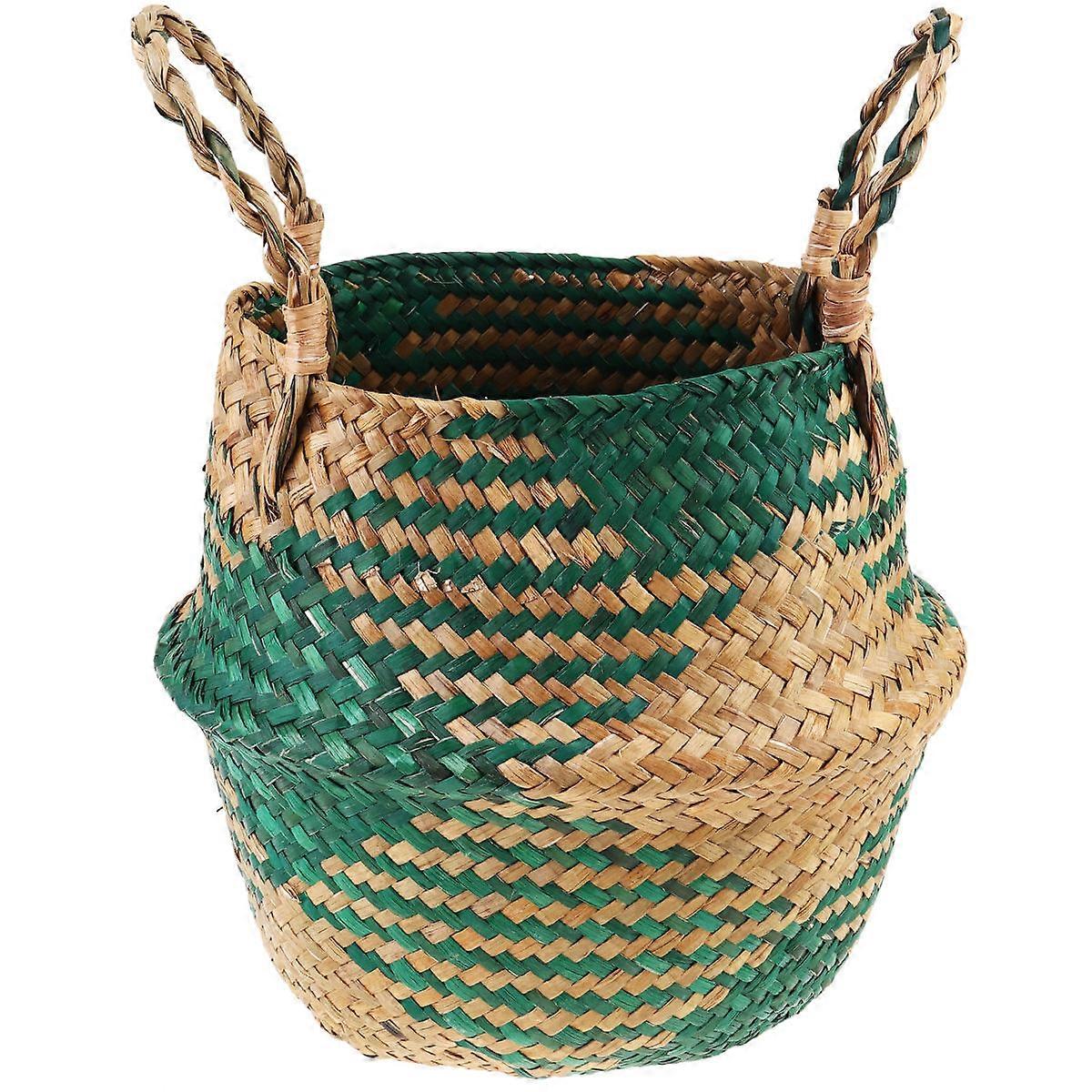 Linen Basket Storage Basket for Storage Use 2Pcs with Handles Green