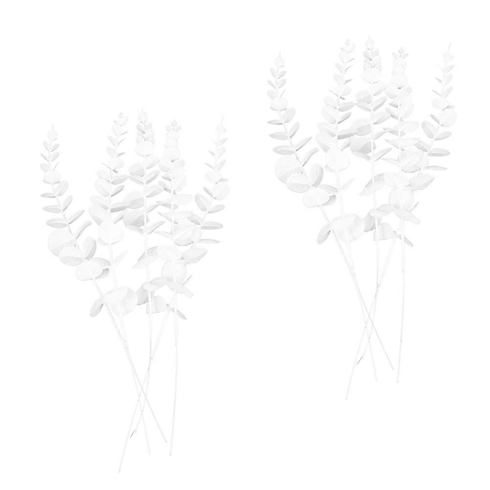 Simulation Eucalyptus Stems White Leaves for Decoration 16Pcs