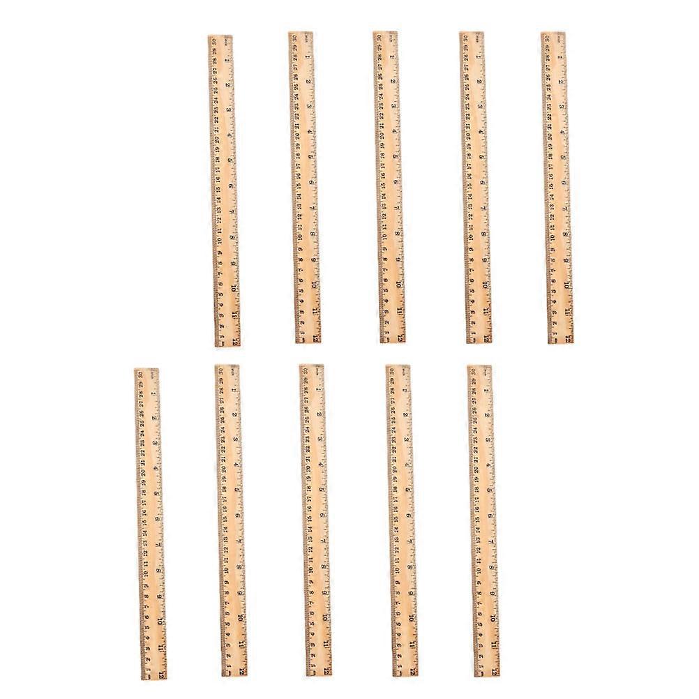 Double Scale Ruler Wooden Ruler for Study 10Pcs Wood Straight Measuring