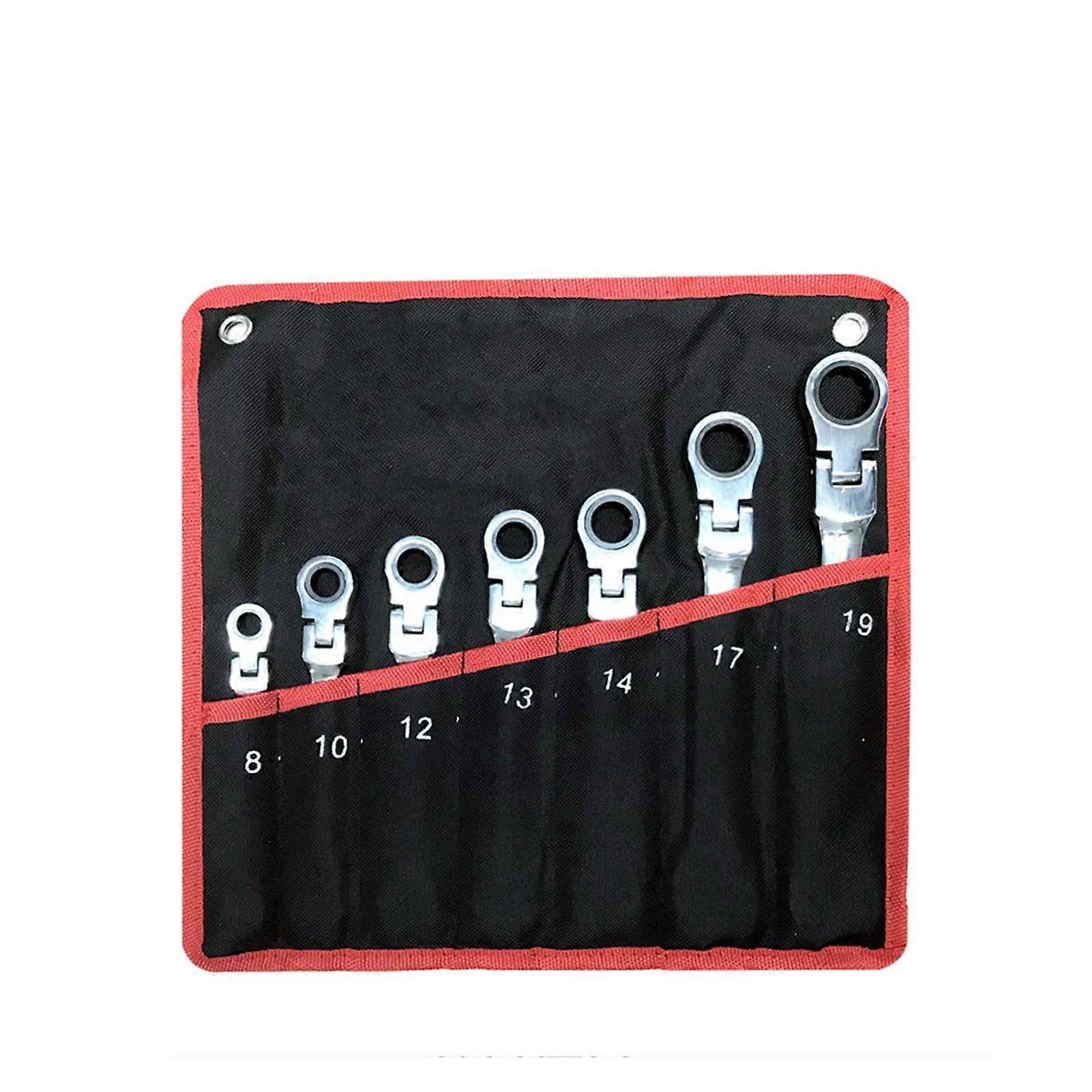 Adjustable Spanner Wrench Car Ratchet Wrench Key Set 7Piece Universal Socket Steel Hand Tool Set Black