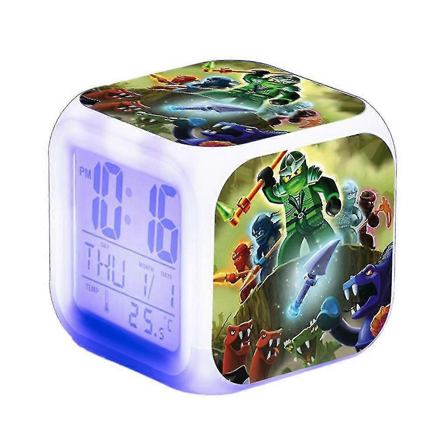 Ninjago Led Digital Alarm Clock 7 Colorful Light With Temperature Date For Kids