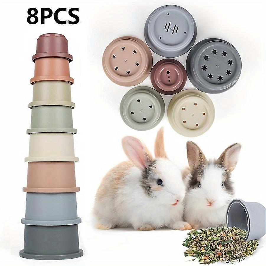 8pcs Stacking Cups for Rabbits, Chinchillas & Guinea Pigs - Multi-Colored Reusable Plastic Nesting Toys, 8 Assorted Sizes for Fo