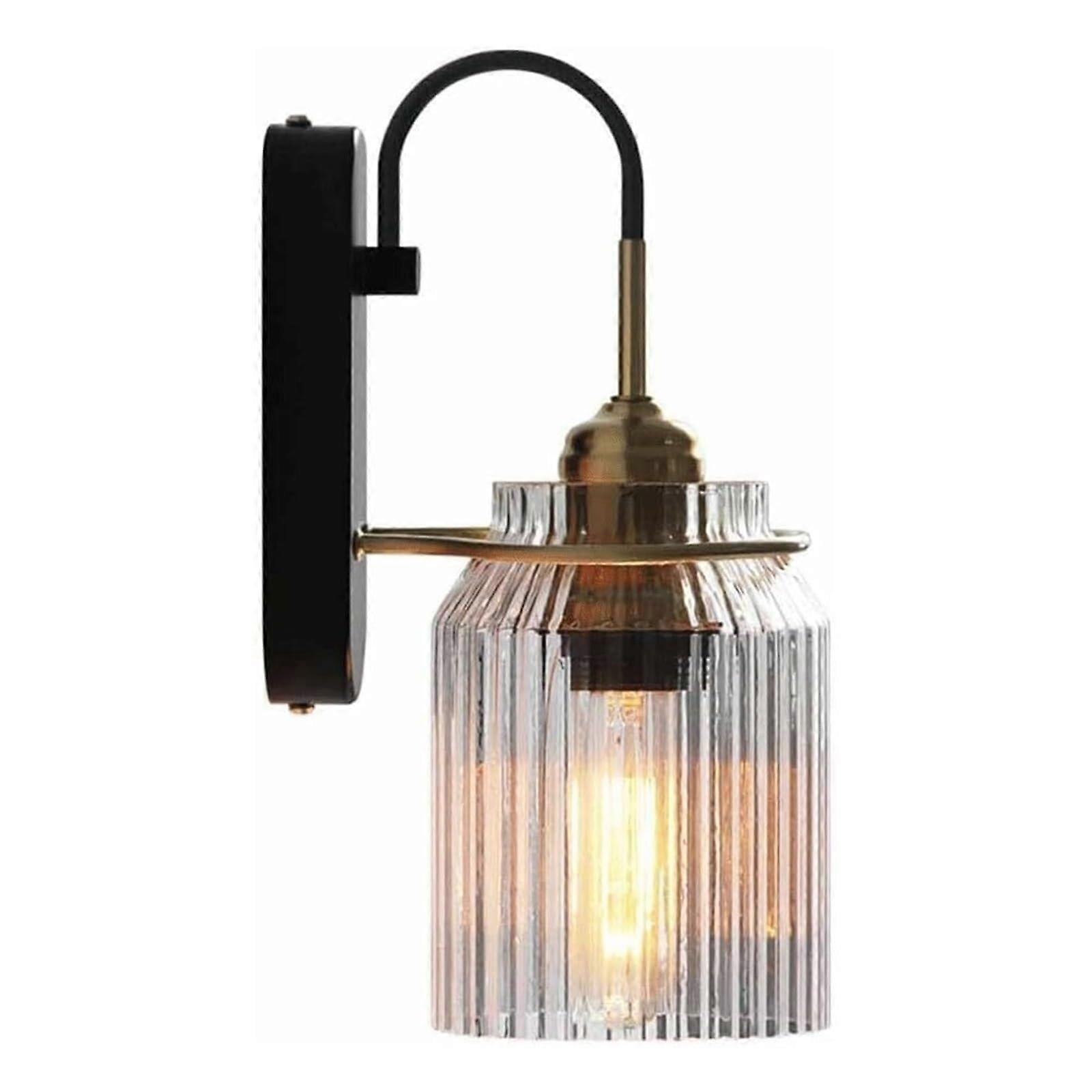 LED E27 Base Study Crystal Wall Lamp Transparent Ribbed Glass 6.7 Inch Wall Sconce E27 Socket Compatible Modern Luxury