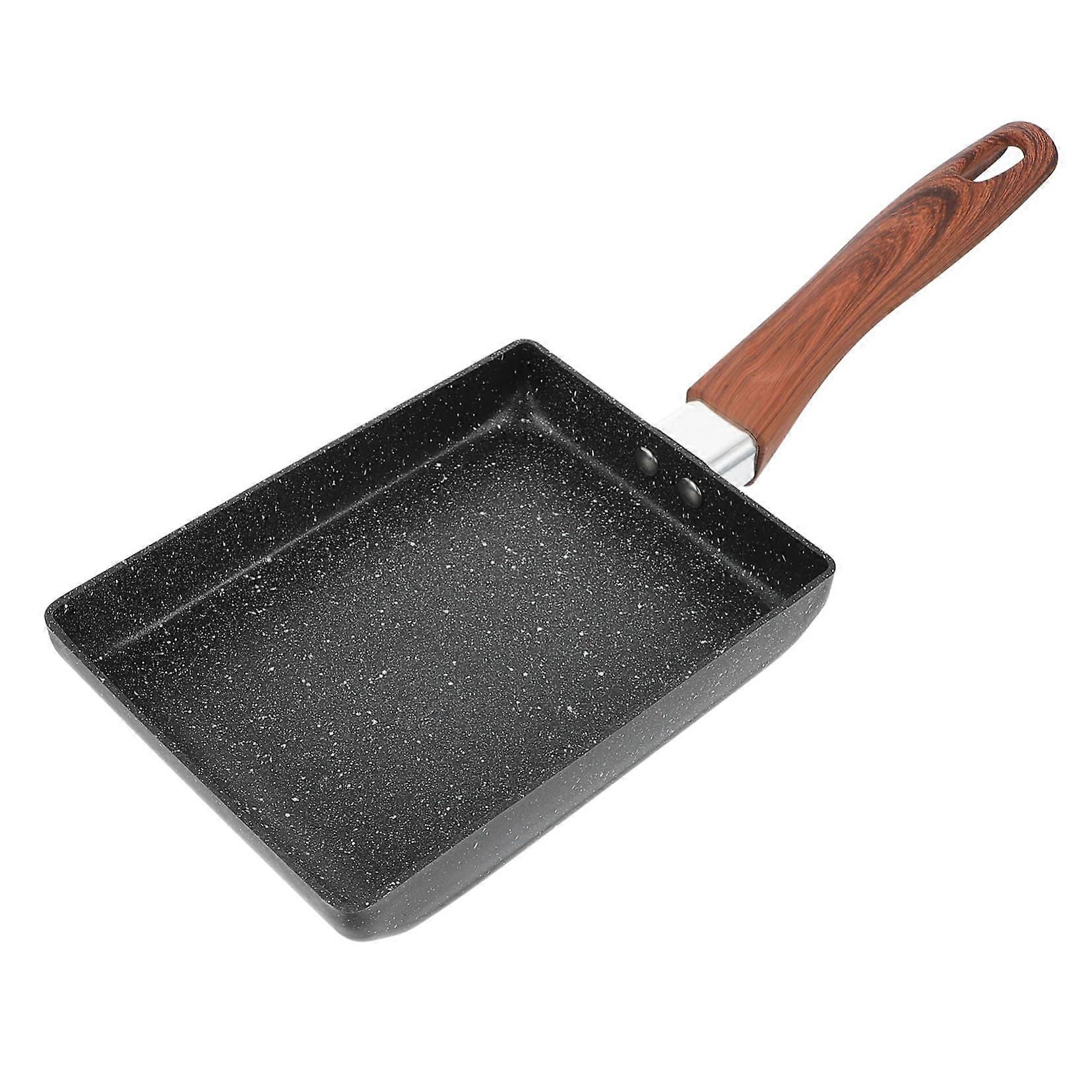 NonStick Mini Square Breakfast Pan Wood Grain Handle Induction Compatible Lightweight Frying Skillet Easy Cleaning