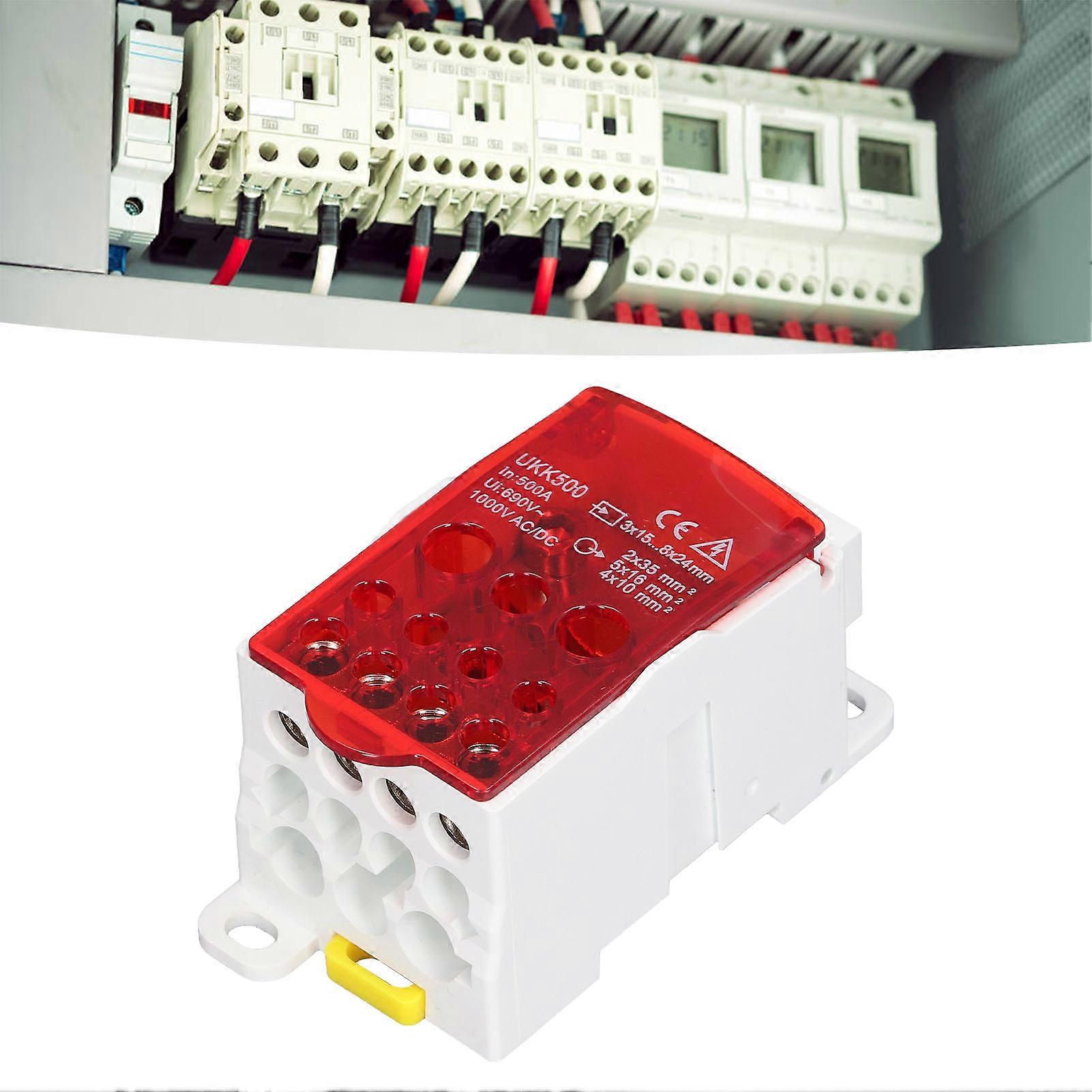 UKK500 C45 Terminal Block Junction Box 690V 500A Single Pole Rail Power Junction Box Red 