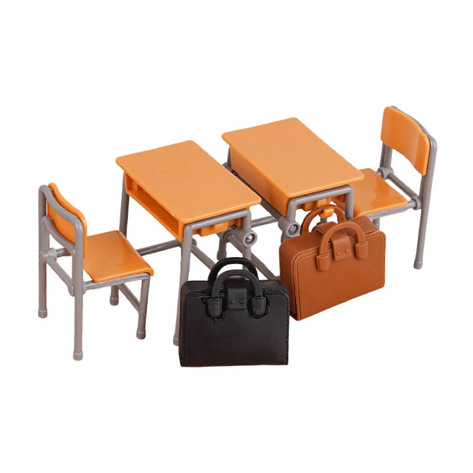 Miniature School Desk with Bag Dollhouses Accessory For Creative Role Play Game And Collectible Scene Display Decoration Multicolor