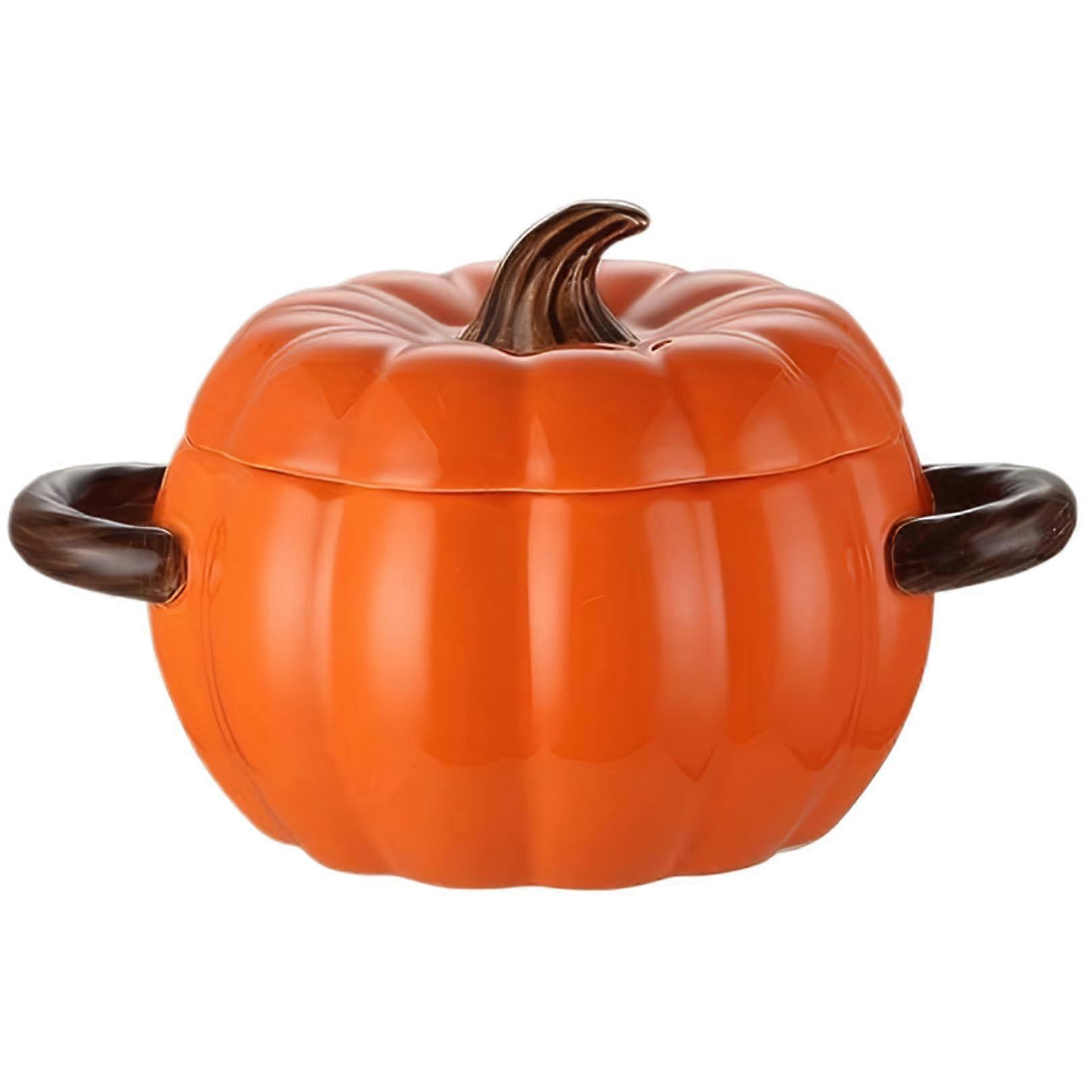 Ceramic Pumpkin Soup Bowl with Lid and Handle 1500ml Glazed for Fall Thanksgiving Halloween