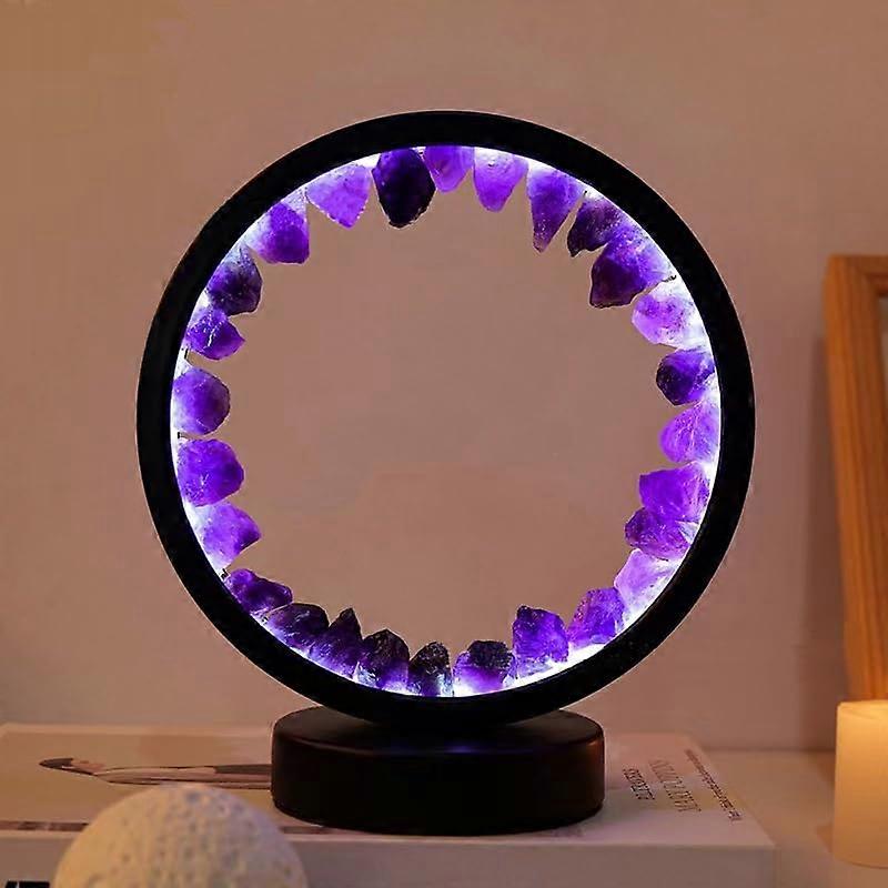 Amethyst Night Light Natural Crystal Lamp, Healing Crystal Table Lamp, 3 Light Modes, USB Powered, Black Amethyst