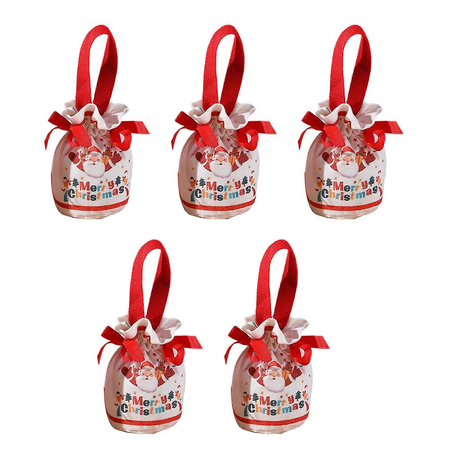 Seasonal Decorative Fabric Sacks With Carry Handle For Festival Ornament Snacks Portable Drawstring Organization Bag Multicolor