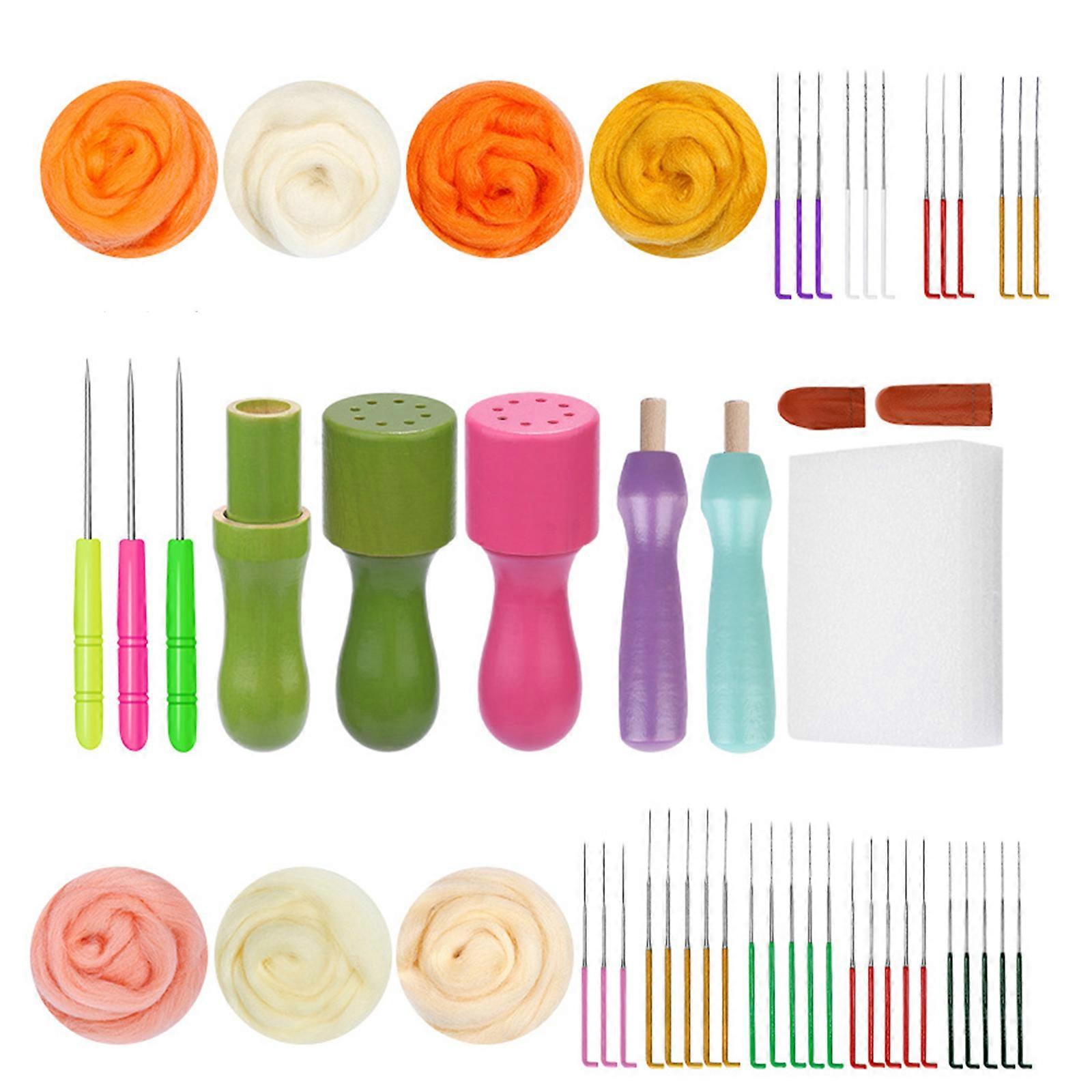 Wool Felted Set 7/9/10 Color Needle Felting Set with Felting Needle Felting Pad Wool Roving Wood Handle for Beginner Multicolor