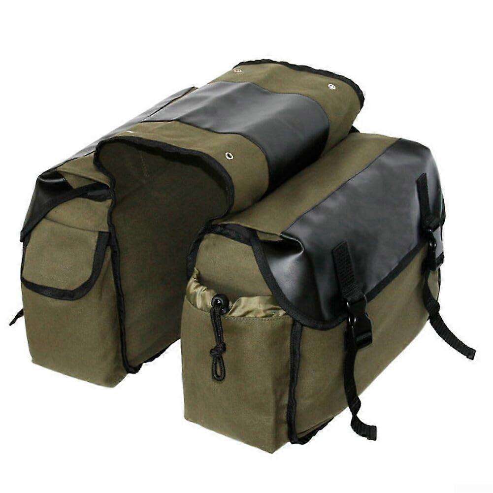 Bike Rear Rack Bag Canvas and Leather with Compartments for Commuting and Travel Army Green