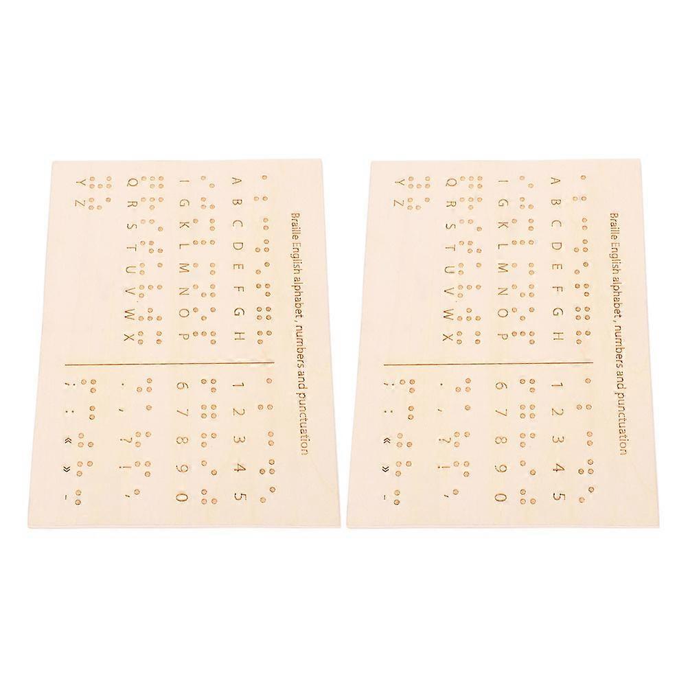 2Pcs Wooden Braille Alphabet Board Teaching Aid For Students And Beginners Khaki Color With Rectangular Shape And Raised Dots