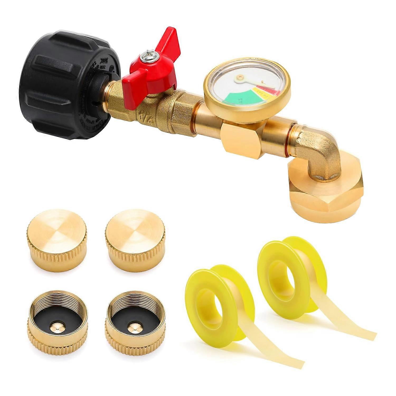 7PCS Propane Refill Adapter with Valve and Gauge Sets for QCC1 Propane Tank 90 Degree Propane Refill Pressure Adapter