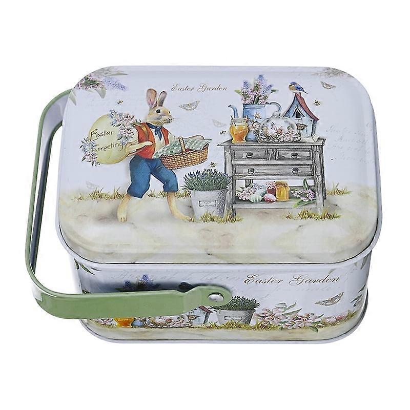 Easter Empty Tinplate Container, Candy Jar Easter Gift Box with Handle For Storage Candy Cookie Chocolate Easter Decor