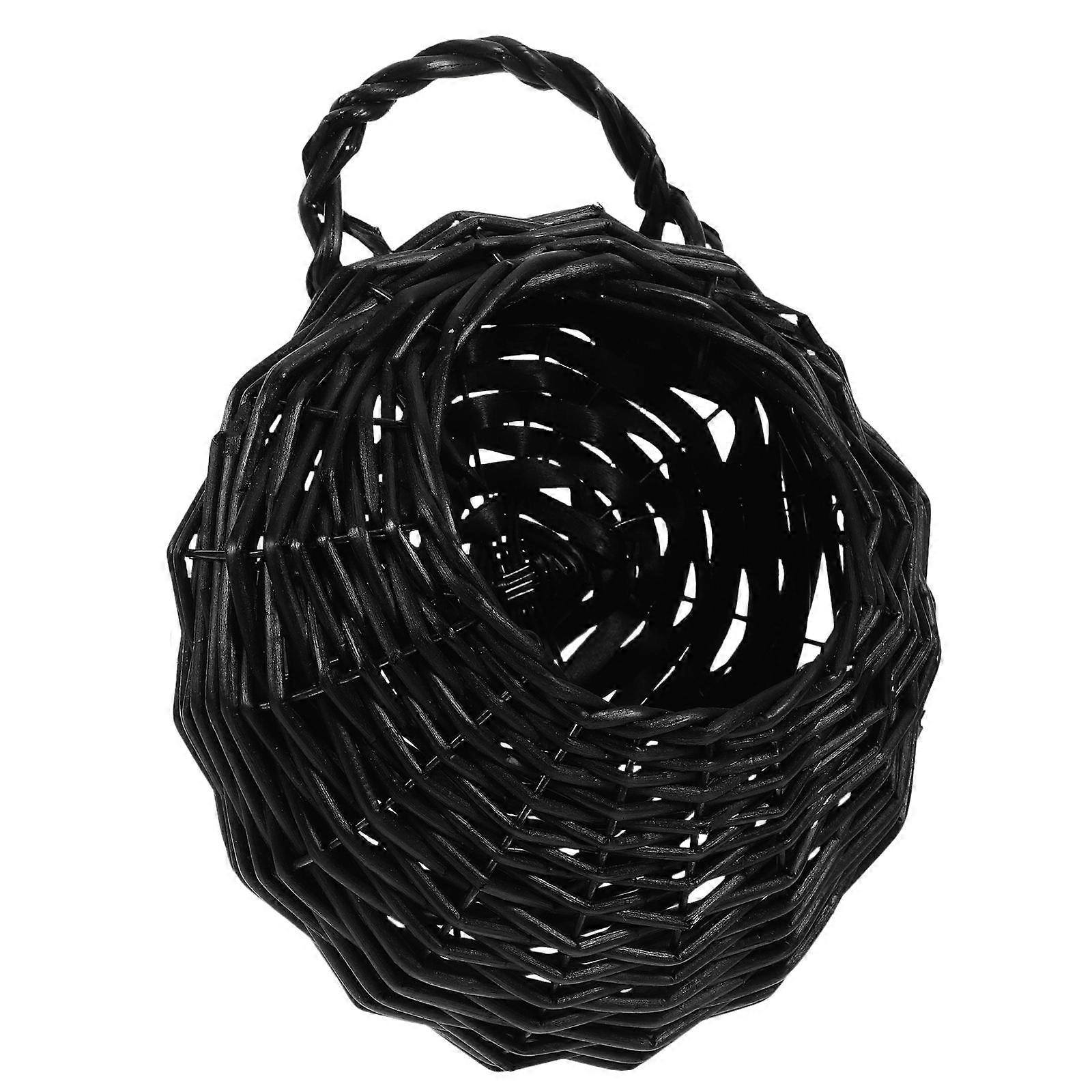 Black Wall Hanging Basket for Storage Use with Woven Wicker Design